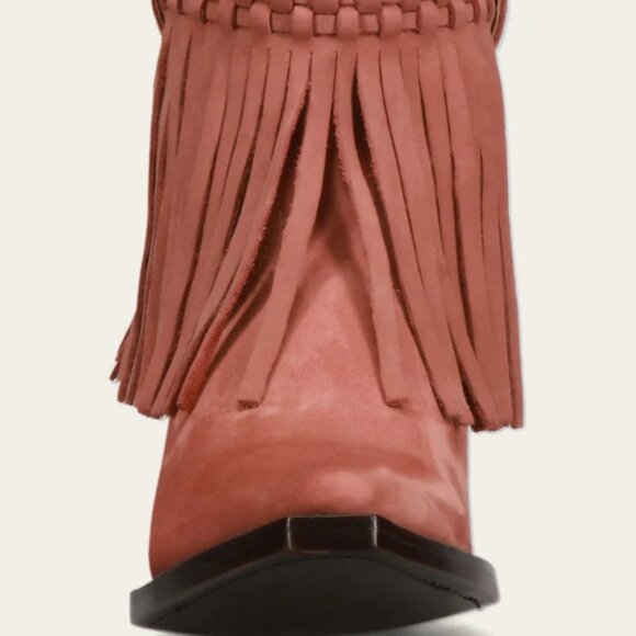 NEW FRYE Nubuck Leather Sacha Short Fringe Boots rose for women 12511 12M6 - Picture 6 of 10